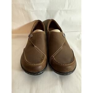 Clarks Collection Women Size 7N Brown Leather Slip On Loafers Shoes Boho Casual